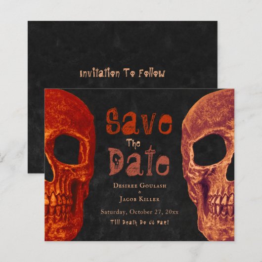 Gothic Skull Oranje Black Budget sparen de datum (Voorkant / Achterkant)