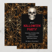 Gothic Skull Oranje Spider Web Halloween Party Kaart (Voorkant / Achterkant)
