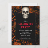 Gothic Skull Oranje Splatter Halloween Party Kaart (Voorkant)