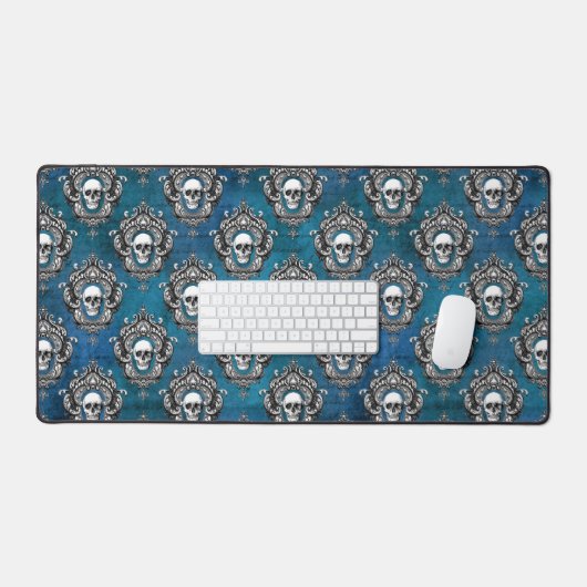 Gothic Skull Pattern op Blue Bureaumat (Keyboard & Muis)