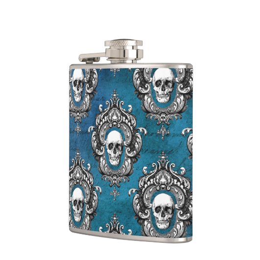 Gothic Skull Pattern op Royal Blue Heupfles (Links)
