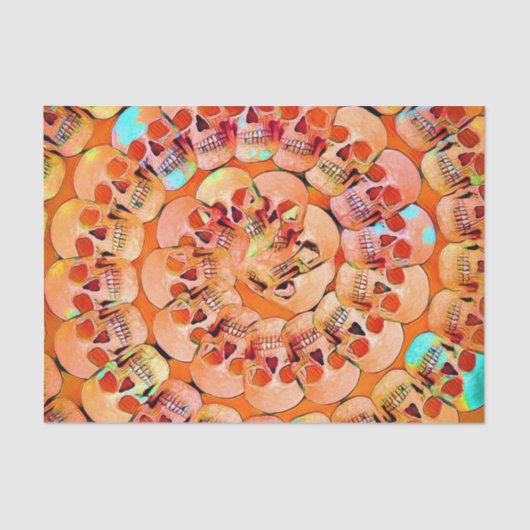 Gothic Skull Pop Art Oranje Cool Spiral Pattern Tissuepapier (Voorkant)