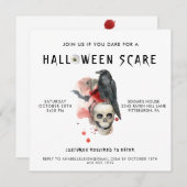 Gothic Skull Raven Spooky Halloween Party Kaart (Voorkant / Achterkant)