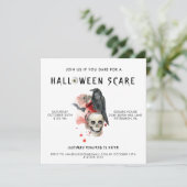 Gothic Skull Raven Spooky Halloween Party Kaart (Staand voorkant)