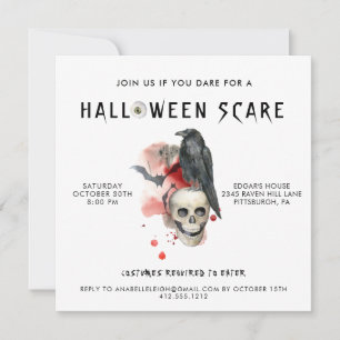 Gothic Skull Raven Spooky Halloween Party Kaart