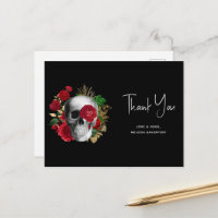 Gothic Skull Red Flowers & Gold Leaves - Hartelijk