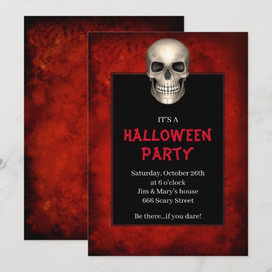 Gothic Skull Red Grunge Halloween Party Kaart (Voorkant / Achterkant)