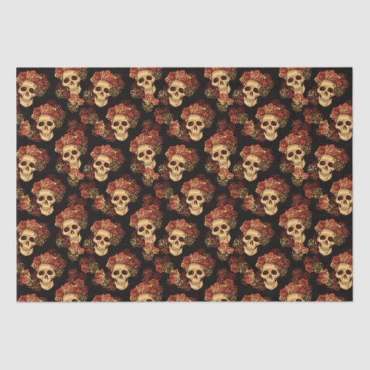 Gothic Skull Red Rose Black Halloween Patroon Tissuepapier (Voorkant)