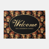 Gothic Skull Red Rose Black Halloween Welkom Deurmat (Voorkant)