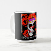 Gothic Skull Red Roses Coffee Mok (Voorkant links)