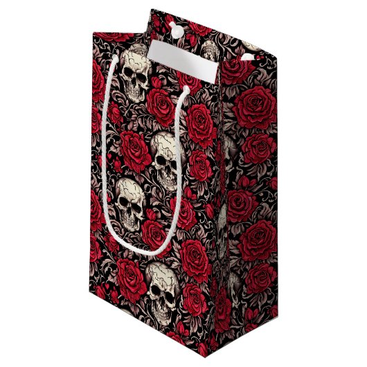 Gothic Skull & Red Roses Toile Pattern Klein Cadeauzakje (Voorkant Gekanteld)