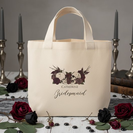 Gothic Skull & Rose Bridesmaid Mini Tote Bag