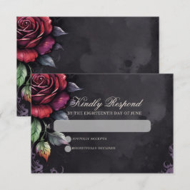 Gothic Skull & Rose Elegant Dark Wedding RSVP Kaartje