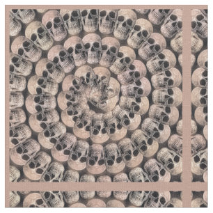 Gothic Skull  Sepia Abstract Spiral Patroon Stof
