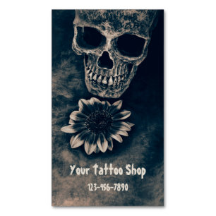 Gothic Skull Sunflower  Antiek Magnetisch Visitekaartje