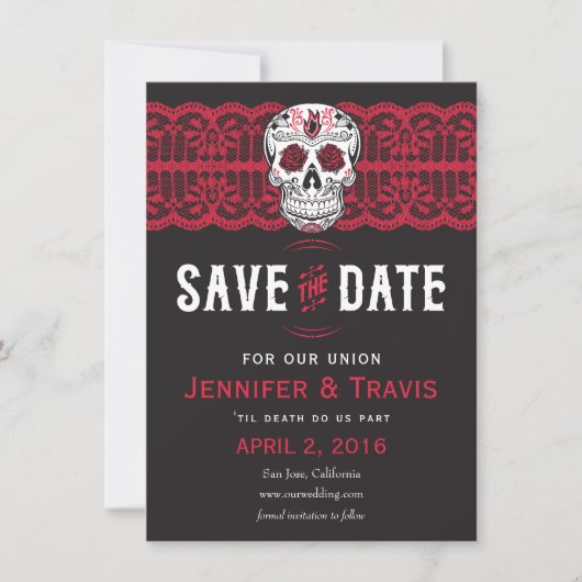 Gothic Skull Swirl & Lace Wedding Save the dates Save The Date (Voorkant)