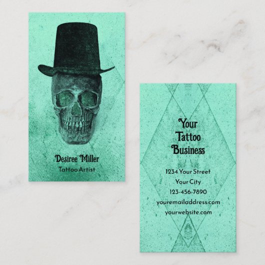 Gothic Skull Victoriaans Neon Green Tattoo Artist Visitekaartje (Voorkant / Achterkant)