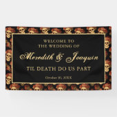Gothic Skull Welkom bij onze halloween bruiloft Spandoek (Horizontaal)