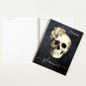 Gothic Skull White Roses Personalized Planner (Display)