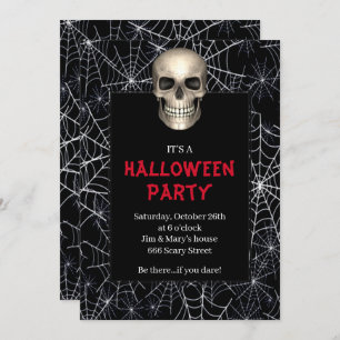 Gothic Skull White Spider Web Halloween Party Kaart