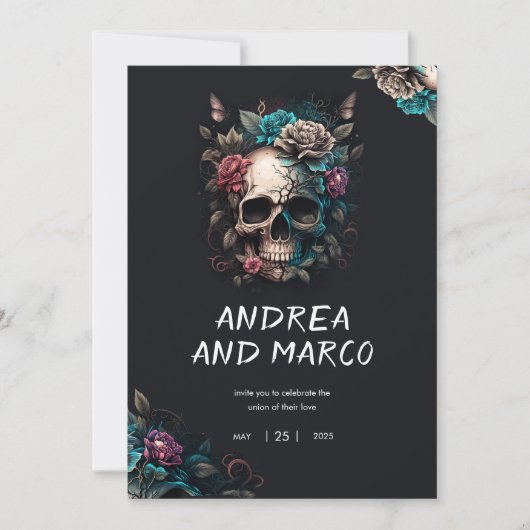 Gothic Skull Zwart en Paarse Rock and Roll Weddin Kaart (Voorkant)