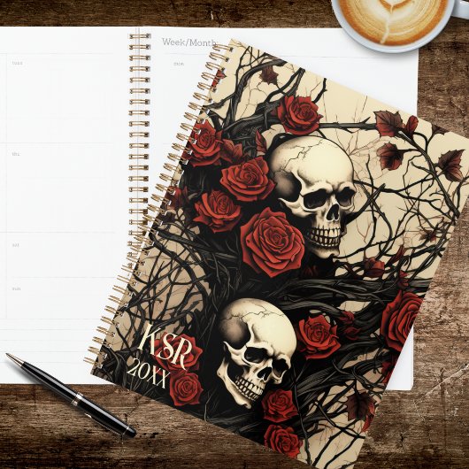 Gothic Skulls and Red Roses Monogram