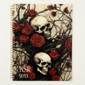 Gothic Skulls and Red Roses Monogram Planner (Voorkant)