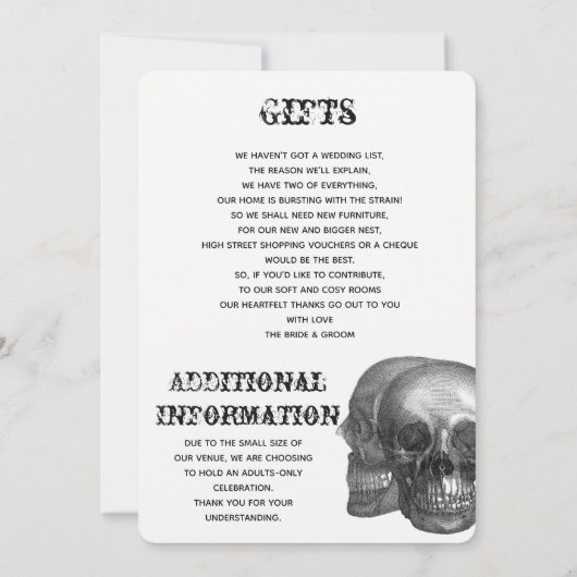 Gothic Skulls Avonduitnodiging Kaart (Achterkant)