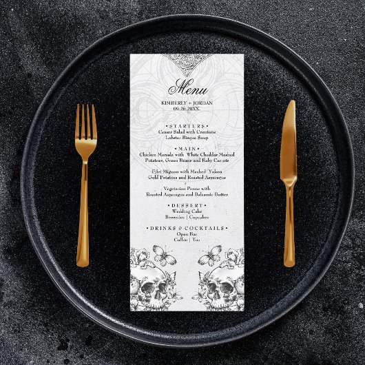 Gothic Skulls Black & White Wedding Moody Menu
