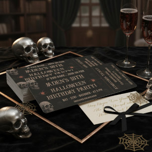 Gothic Skulls Dark Halloween Verjaardag Party Tick Kaart
