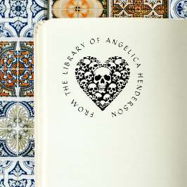 Gothic Skulls Heart  Custom Library Book Rubberstempel