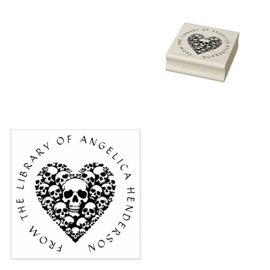 Gothic Skulls Heart Custom Library Book Rubberstempel (Gestempeld)