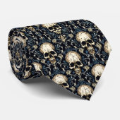 Gothic Skulls op Blue Floral Stropdas (Opgerold)