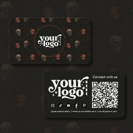 Gothic Skulls & Ravens Dark Halloween QR-code Visitekaartje