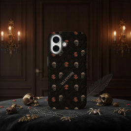 Gothic Skulls & Ravens Donkere Halloween iPhone 16 Hoesje
