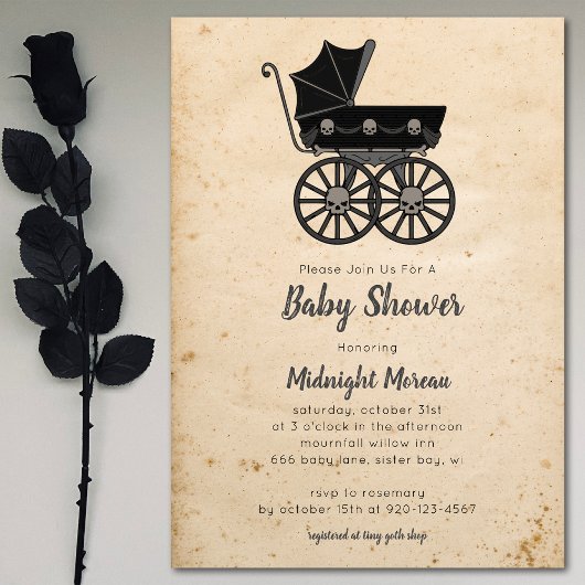 Gothic Skulls Stroller Baby shower Invitation Kaart