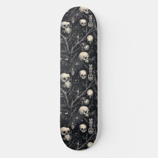 Gothic Skulls Zwart Katten en Spinnen Skateboard (Voorkant)