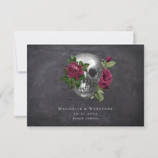 Gothic Slate Skull Rozen | Weddenschap RSVP Kaartje (Achterkant)