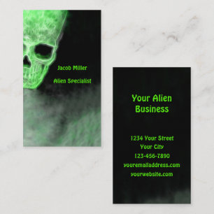 Gothic Space Alien Skull Neon Green Black UFO Visitekaartje
