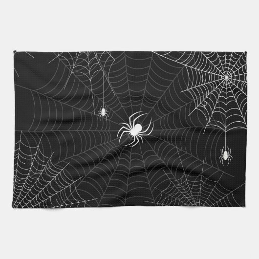 Gothic Spider Web Halloween Zwart-wit Theedoek (Horizontaal)