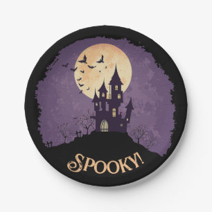 Gothic Spooky Haunted House Halloween Papieren Bordje