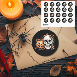 Gothic Spooky Skull and Pumpkin Ronde Sticker