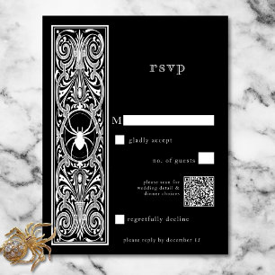 Gothic Spooky Spider Zwart Wit Huwelijk QR Code RSVP Kaartje