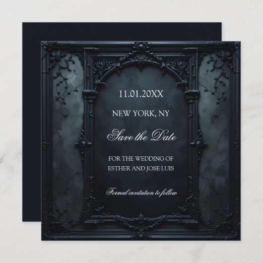 Gothic Square Frame Save The Date (Voorkant / Achterkant)