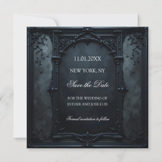 Gothic Square Frame Save The Date (Voorkant)