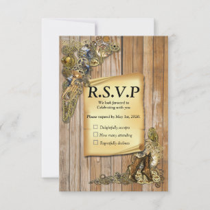Gothic - Steampunk RSVP op hout Kaartje
