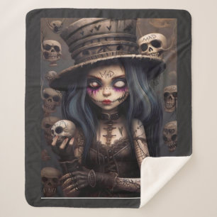 Gothic Steampunk Schedel Meisje – Donkere Fantasy Sherpa Deken