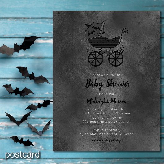 Gothic  Stroller Bat Baby shower Briefkaart