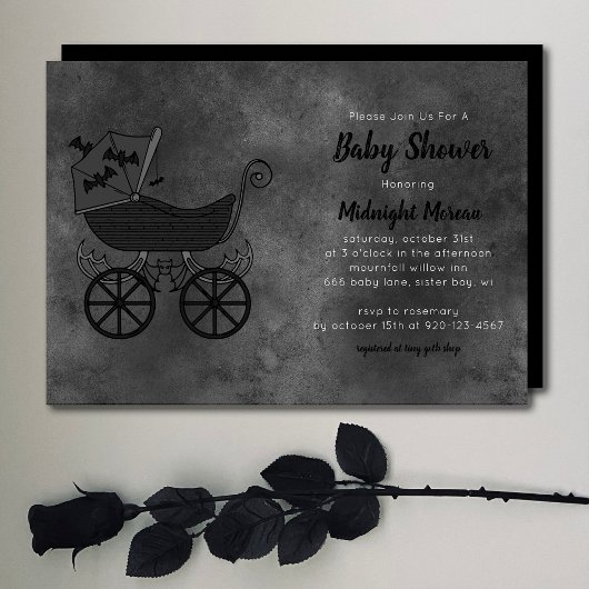 Gothic  Stroller Bat Baby shower Invitation Kaart