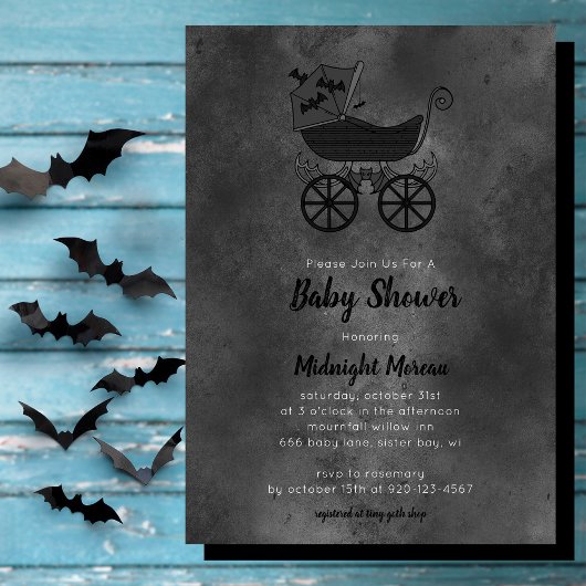 Gothic  Stroller Bat Baby shower Kaart